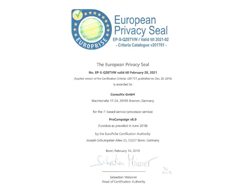 Certifications for ProCampaign